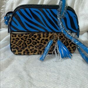 Leopard and Blue Zebra Print Women's Bag